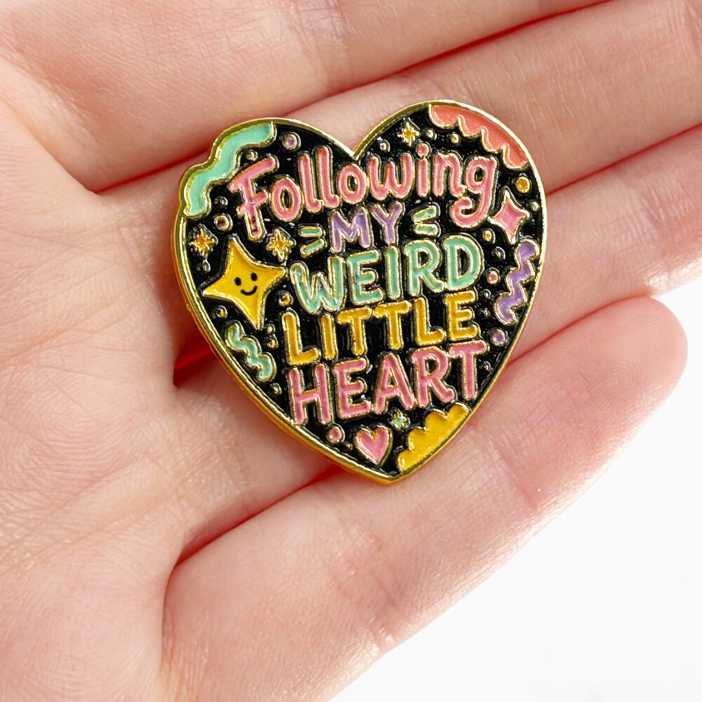 Following My Weird Little Heart Enamel Pin Cute Colorful Heart Quote Lapel Pin
